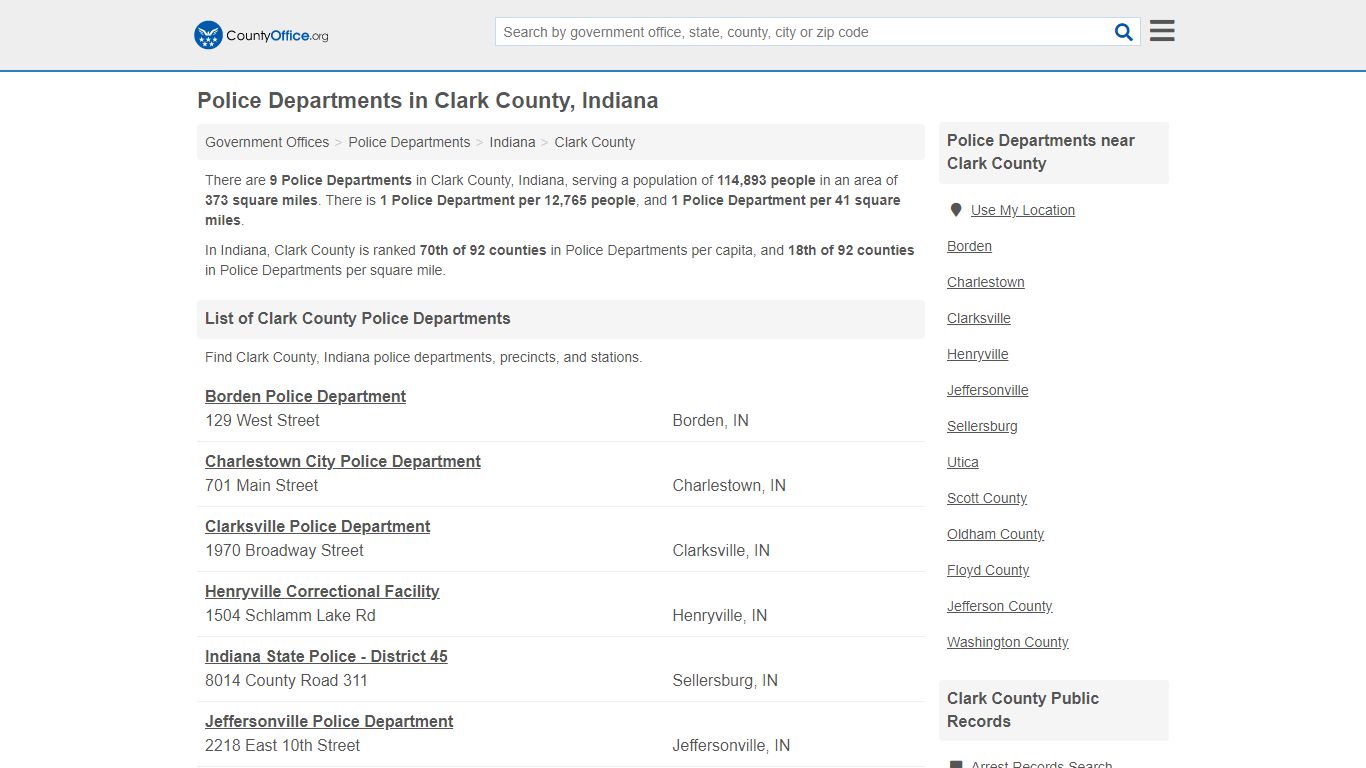 Police Departments - Clark County, IN (Arrest Records & Police Logs)